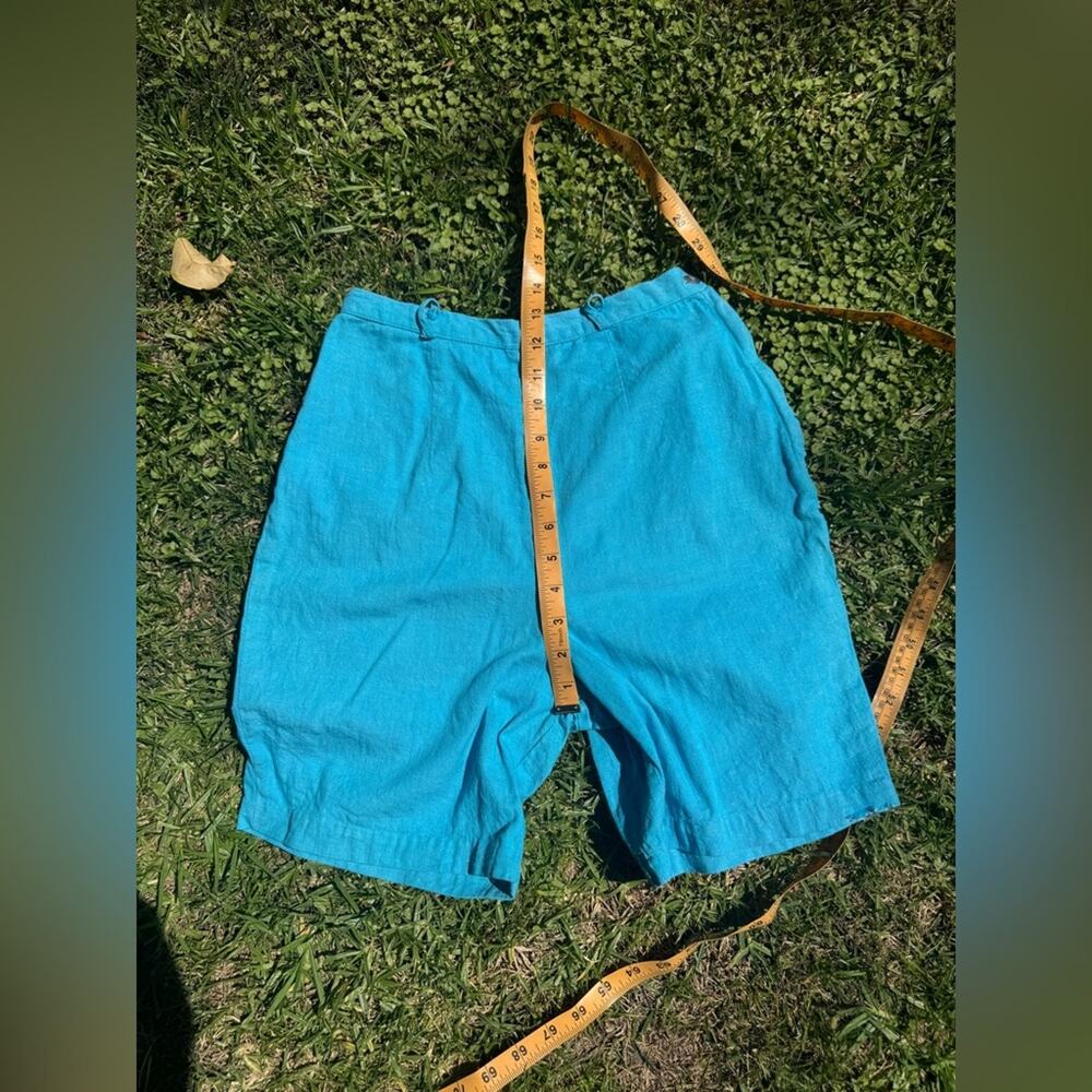 60s Vintage High Waist Side Zip Bright Blue Denim Shorts - Picture 5 of 8
